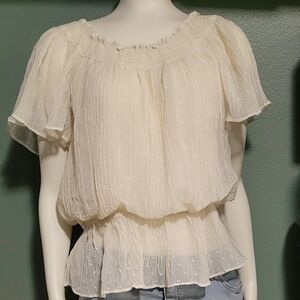 ThreadUp Mine peasant top, size L , off white color
